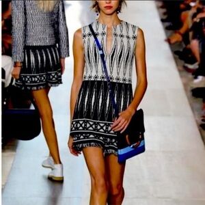 Tory Burch, black/ivory tweed Savora fringed dress